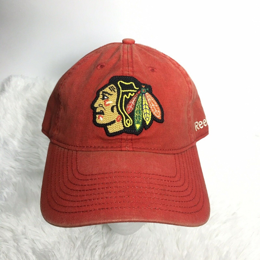 Chicago Blackhawks Reebok NHL Over Dye‎ Hat One Size Red 6 Panel Hat Adjustable